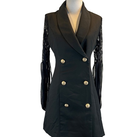 Boohoo US 6 Black Lace Sleeve Blazer Dress - Picture 2 of 8